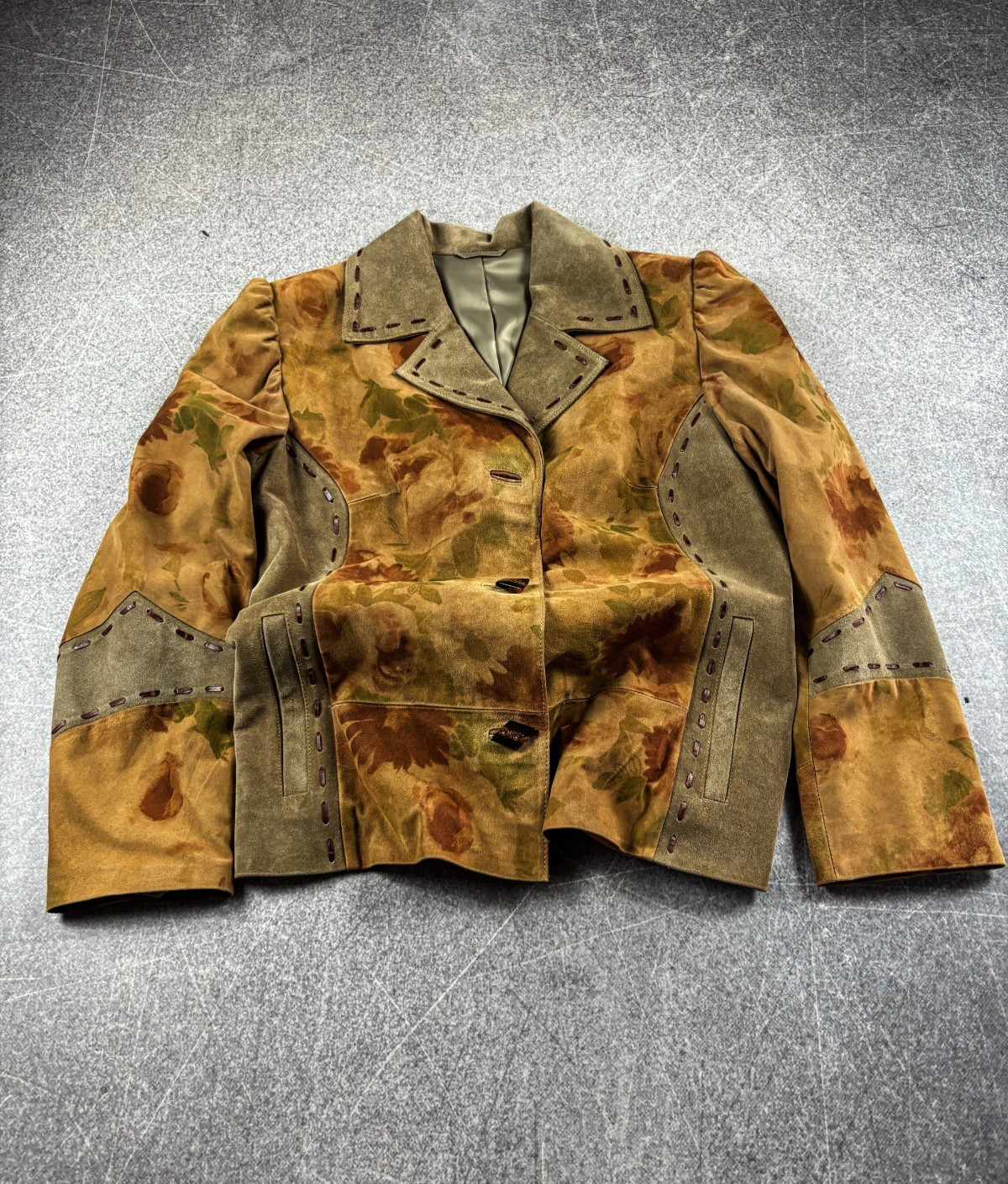 Vintage Genuine Suede Floral Jacket Boho Cottagecore Western Art Nouveau Rare