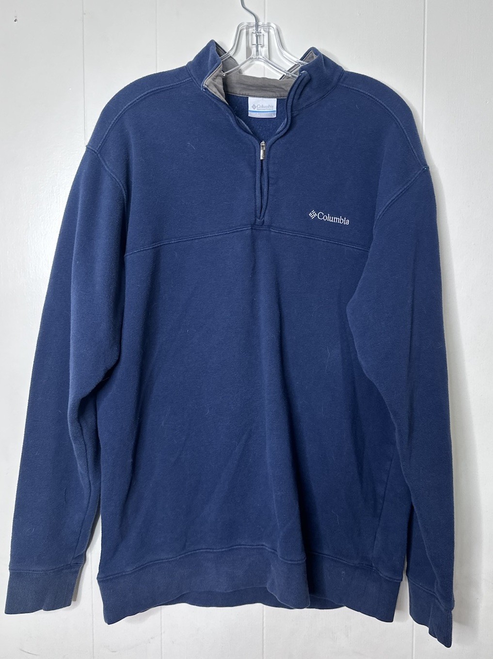 Columbia Mens Large 1/4 Zip Sweatshirt Navy Fleece Lined Pullover Cotton Blend