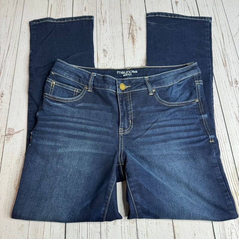 Maurices Everflex High Rise Jeans Womens 12 Reg Tapered Blue Faded Dark Wash