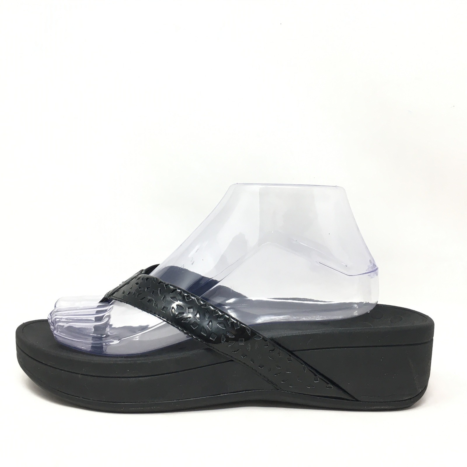 Vionic Zuma Flip Flops Sandals Shoes Womens Size 8 Black Patent Slide Orthotic