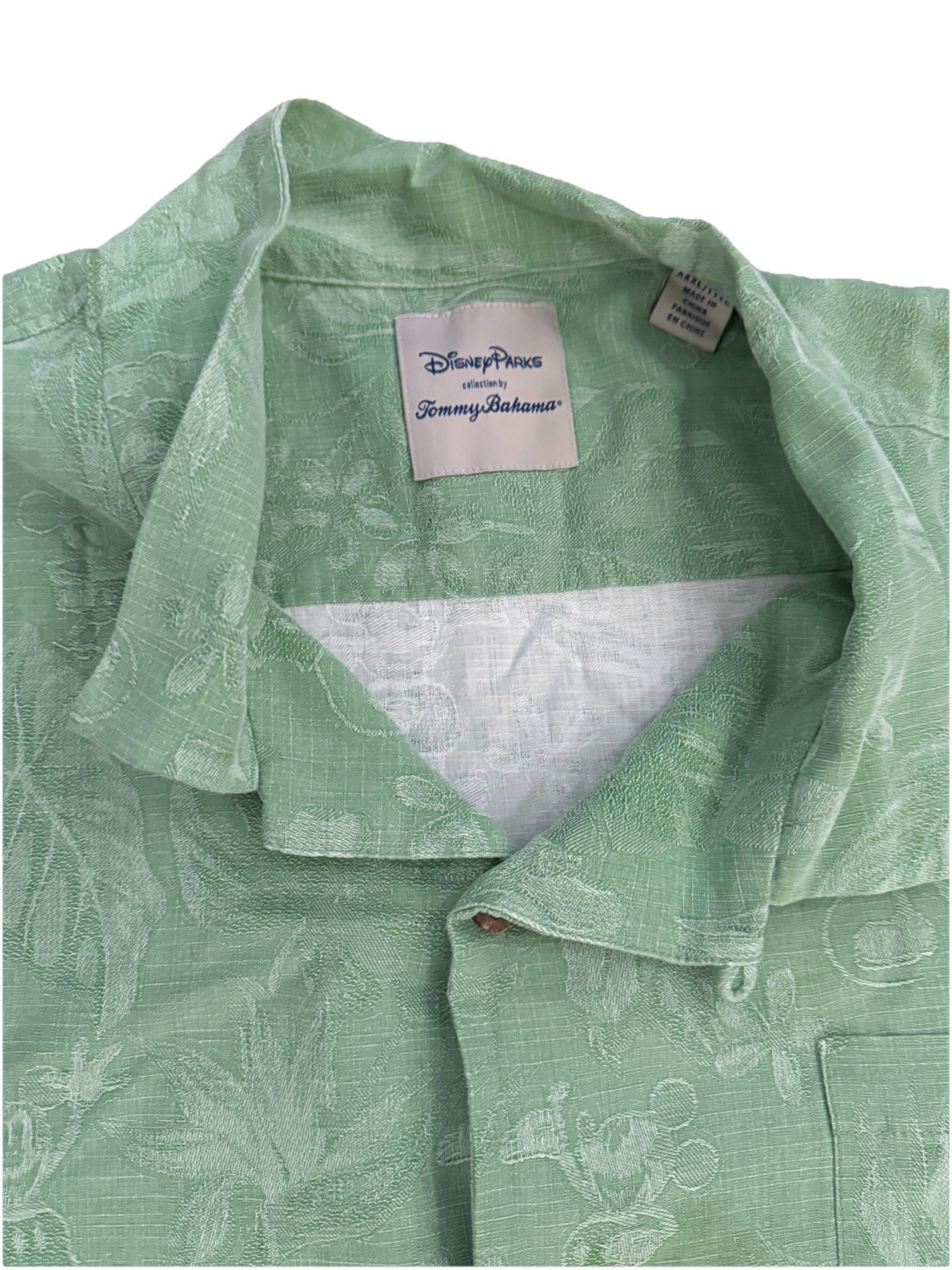 Tommy Bahama Disney Parks Mickey Tonal Jacquard Camp Shirt Green 3XL (XXXL)