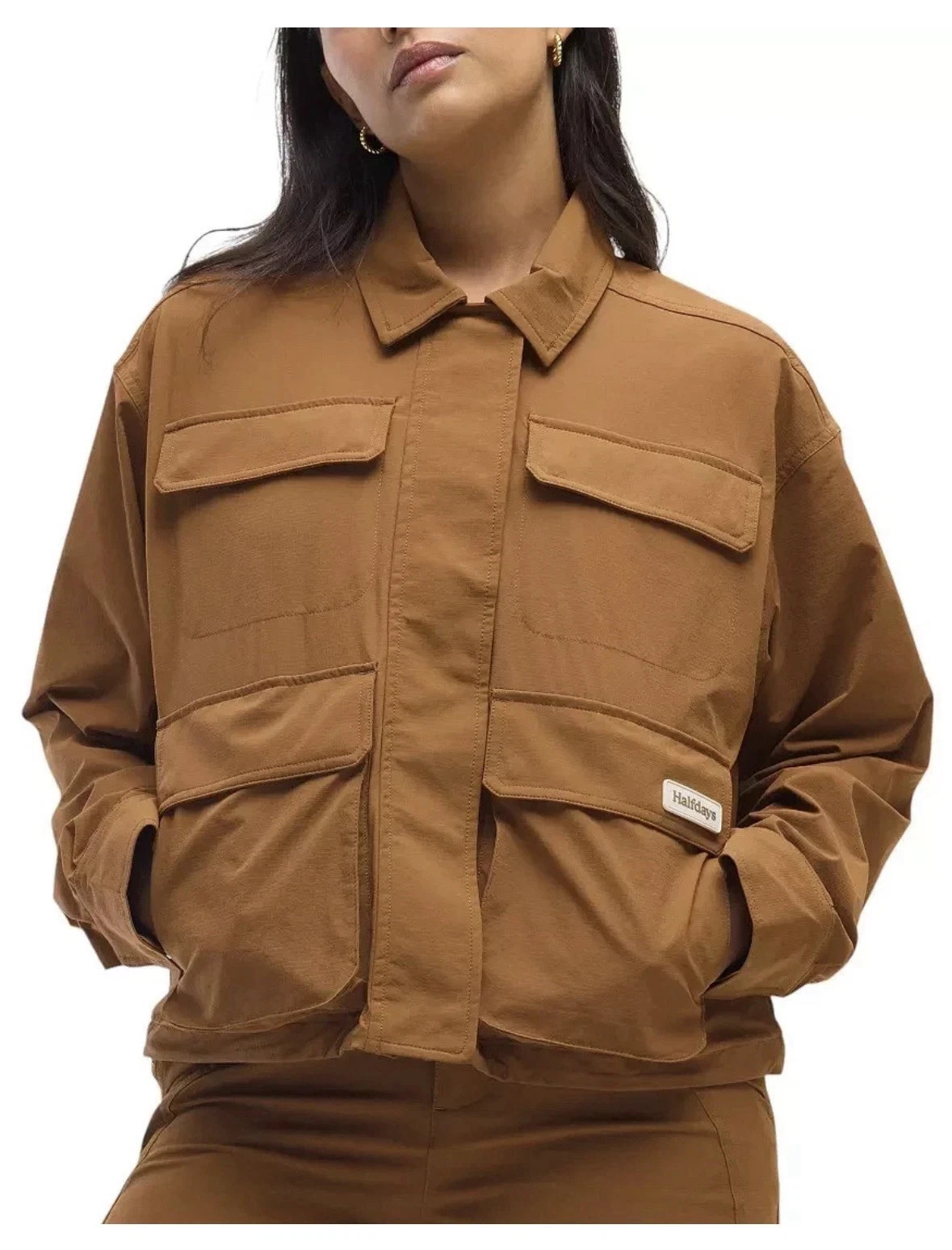 Halfdays Women’s Nan Field Jacket Full Zip Nuthatch Snap Button Size Large $145