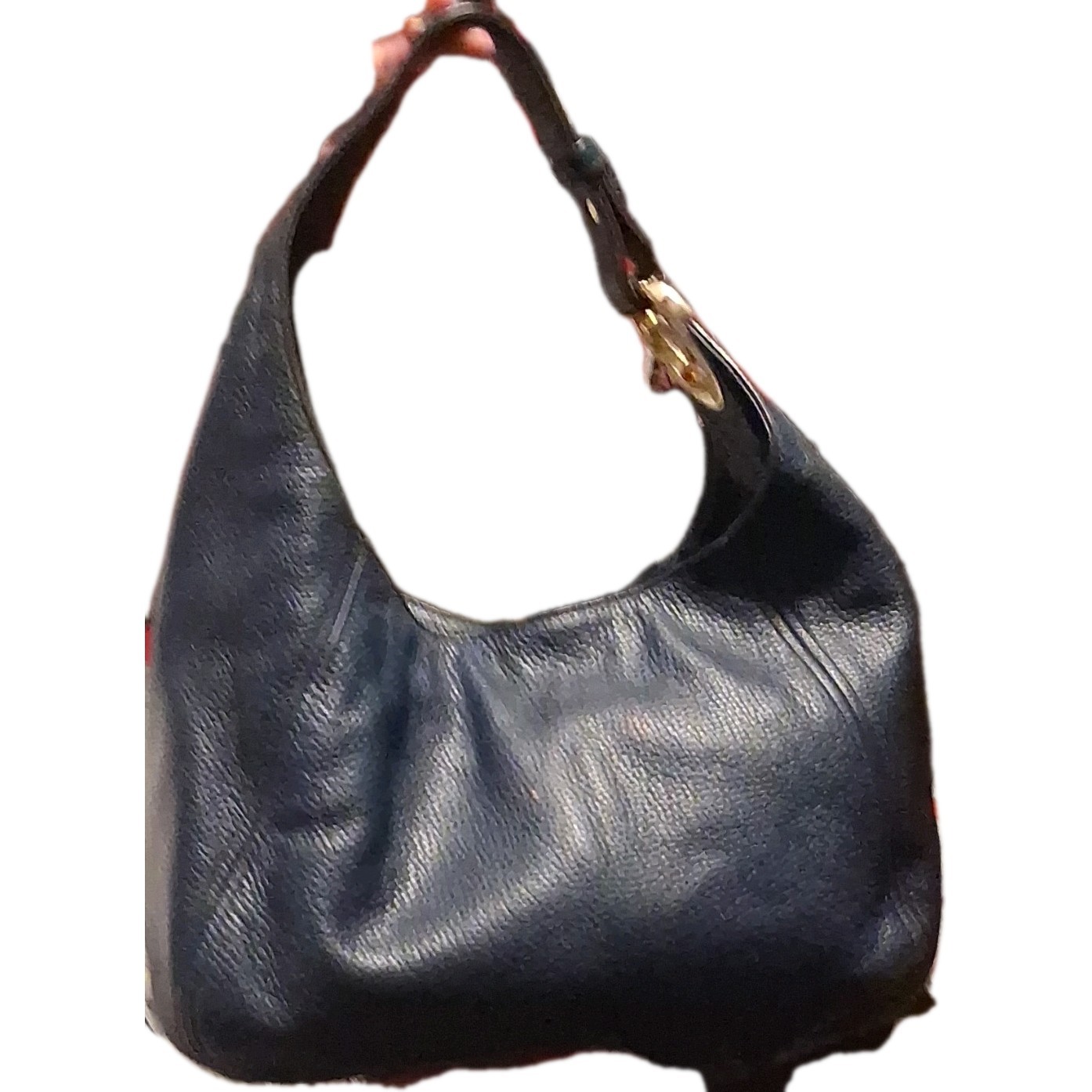 Michael Kors Blue Pebbled Hobo Shoulder Bag Gold Hardware Logo Buckle Women