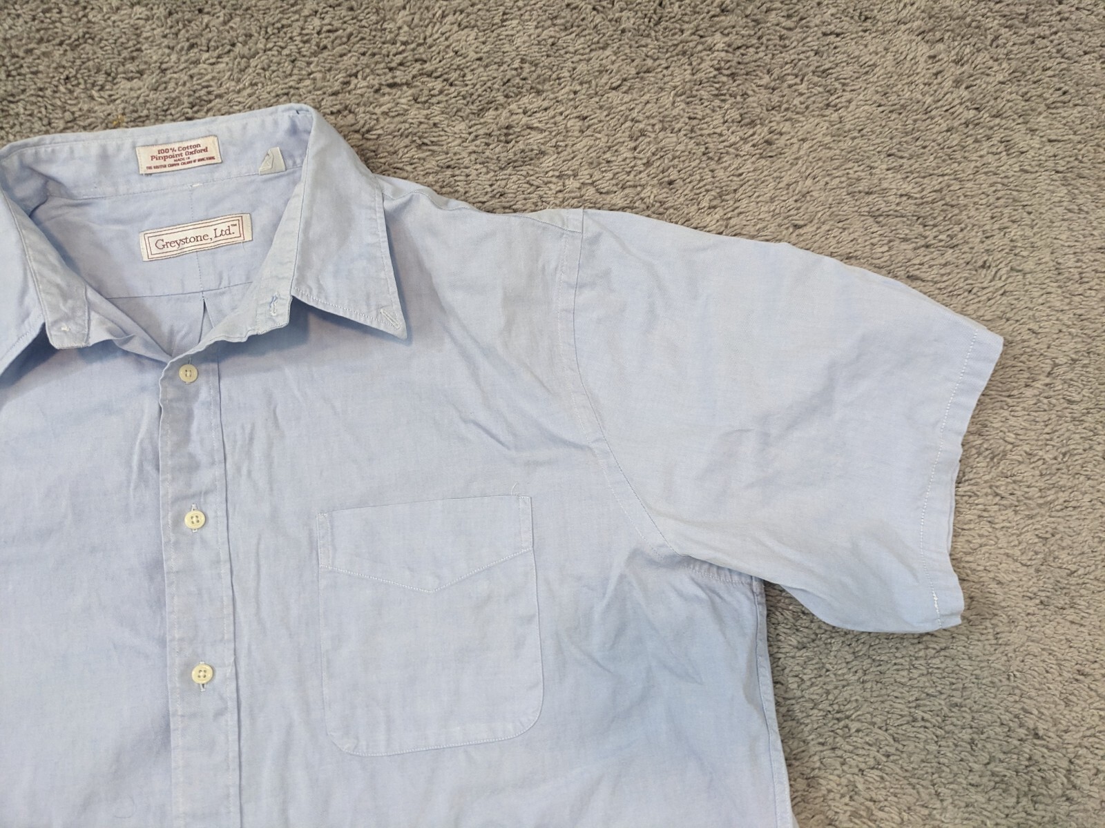 Vintage Greystone Ltd Button Up Shirt Men’s 17.5 35 Blue Cotton Short Sleeves