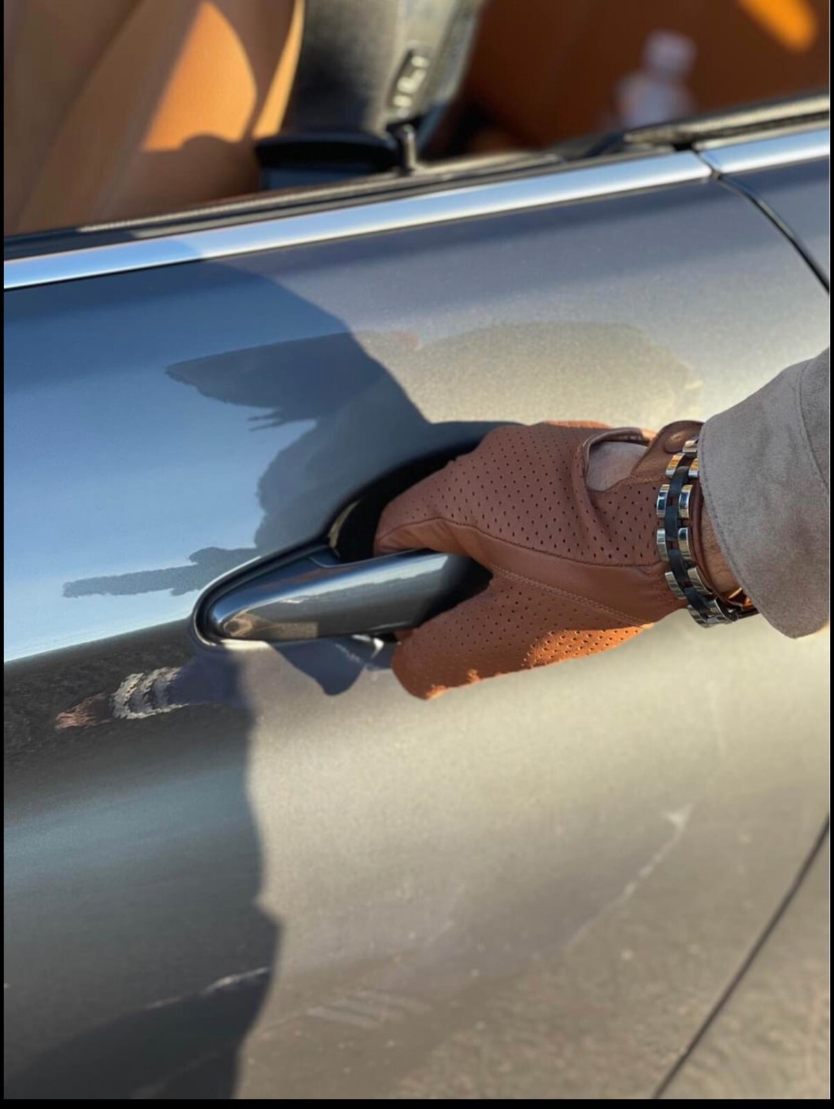 Driving Gloves Car Motorcycle Biker Genuine Leather Police Driver Glove Brown-A4