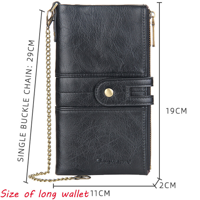 US RFID Blocking Mens Wallet with Anti-Theft Chain Double Zip Purse Card Holders