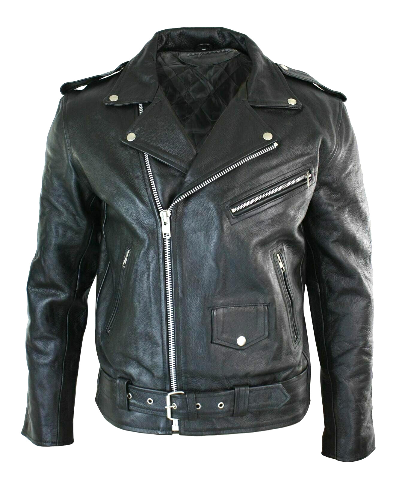 Men’s Motorcycle Leather jacket Genuine Buffalo Skin Brando Style Black Biker
