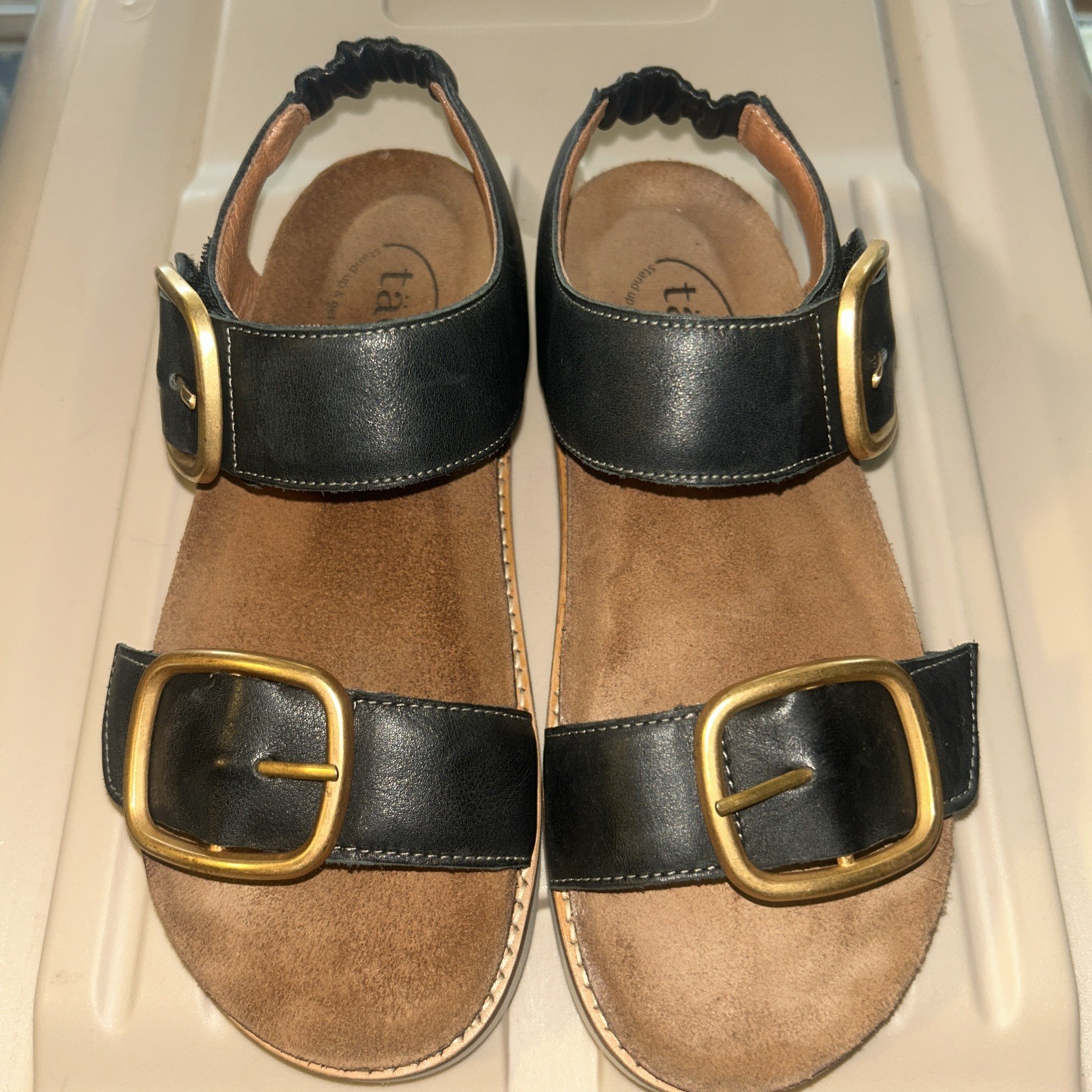 Taos On The Double Black Leather Sandles Women’s 6.5