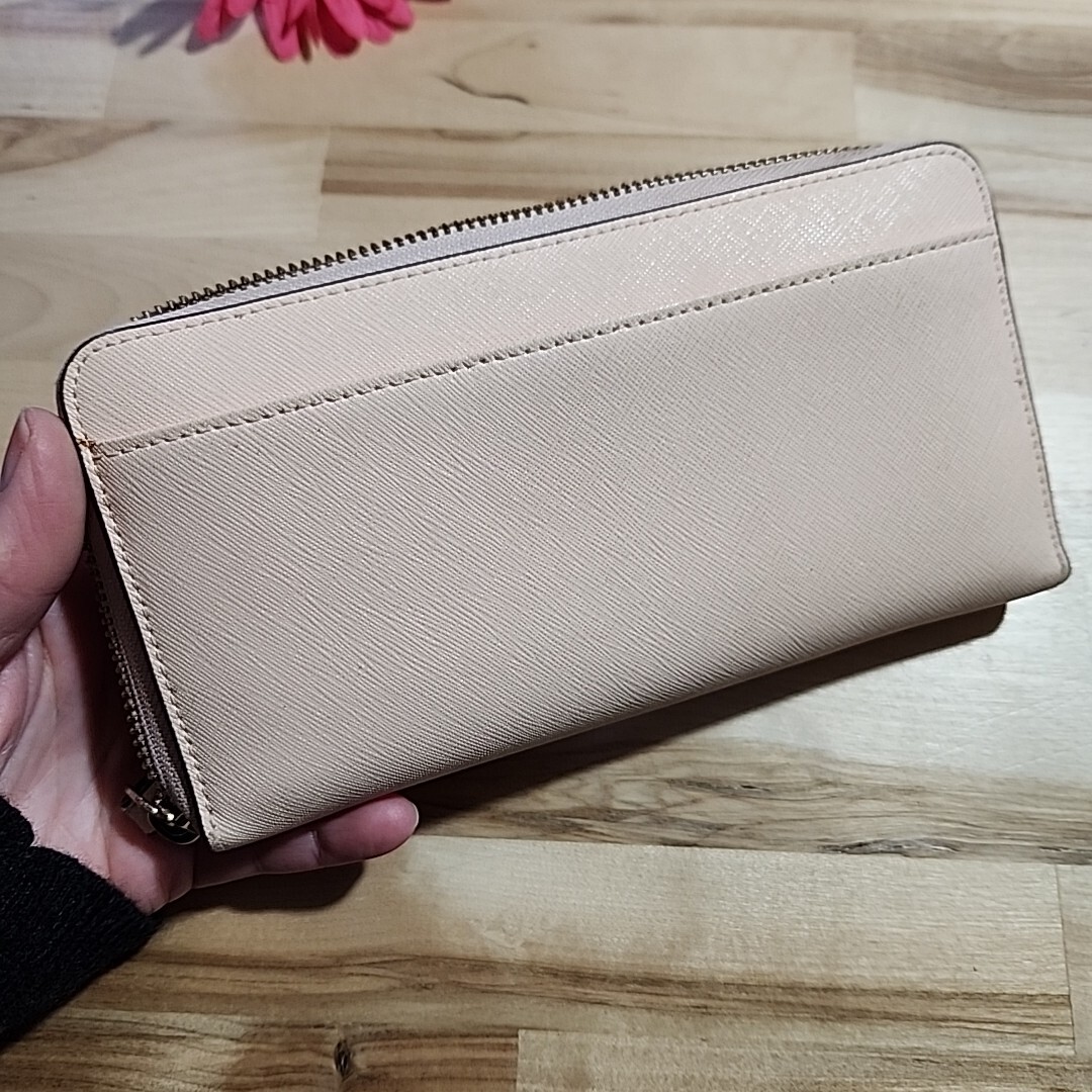 KATE SPADE Leather Zip Around Wallet Pink Peach Large 7.75″