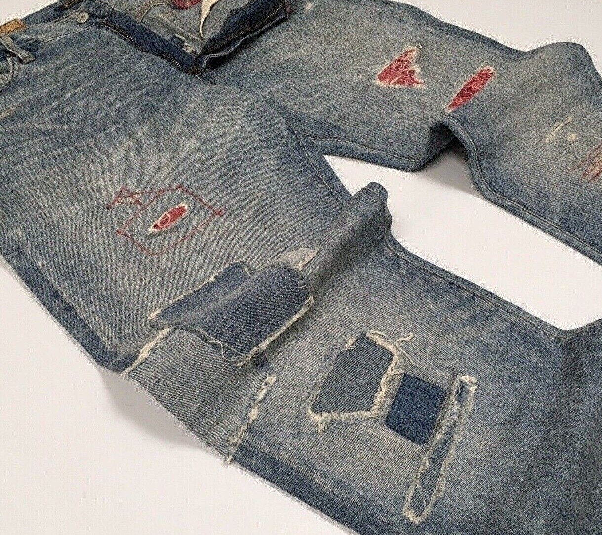 Polo Ralph Lauren B&T Stitched Patchwork Repaired Shredded Distressed Slim Jean