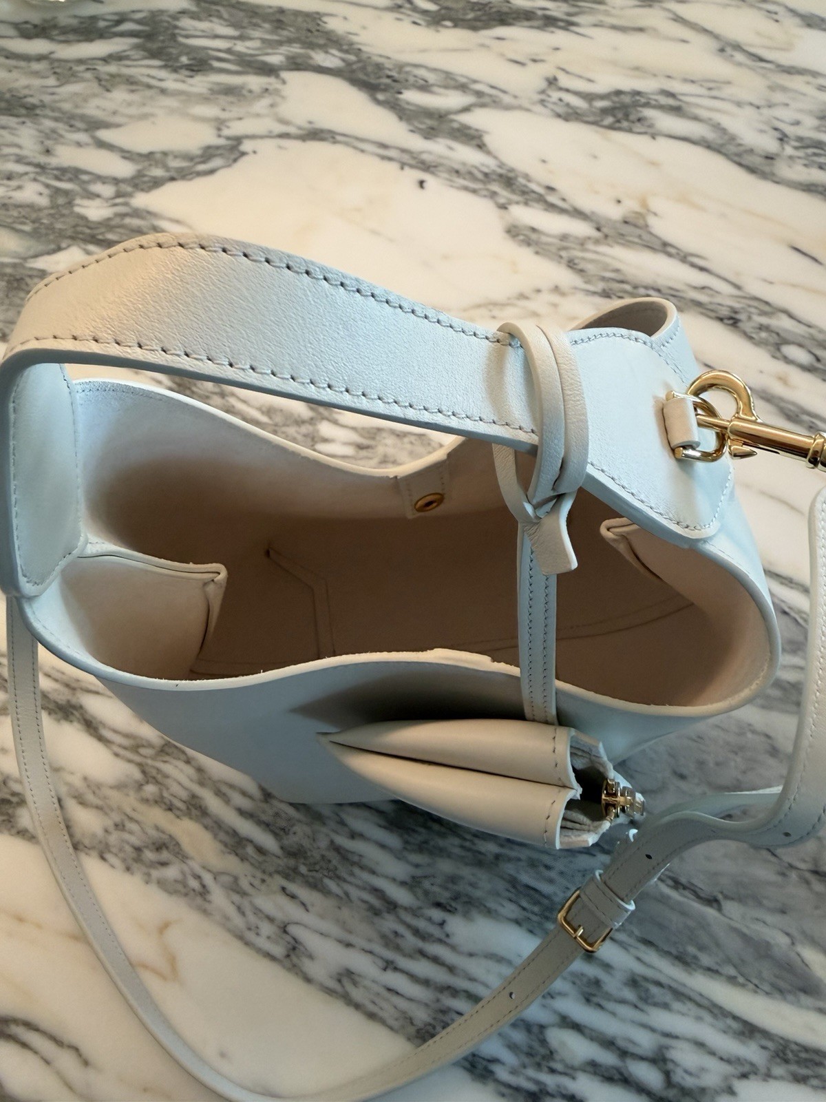 CELINE Triomphe Light Blue Small Bucket Shoulder Bag Detachable Strap Pouch
