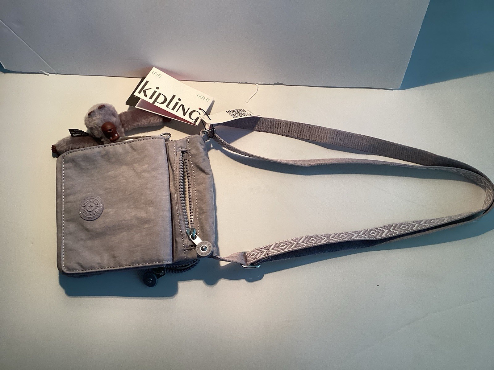 Kipling Gray Machida Crossbody Bag Signature Keychain Travel City Vacation