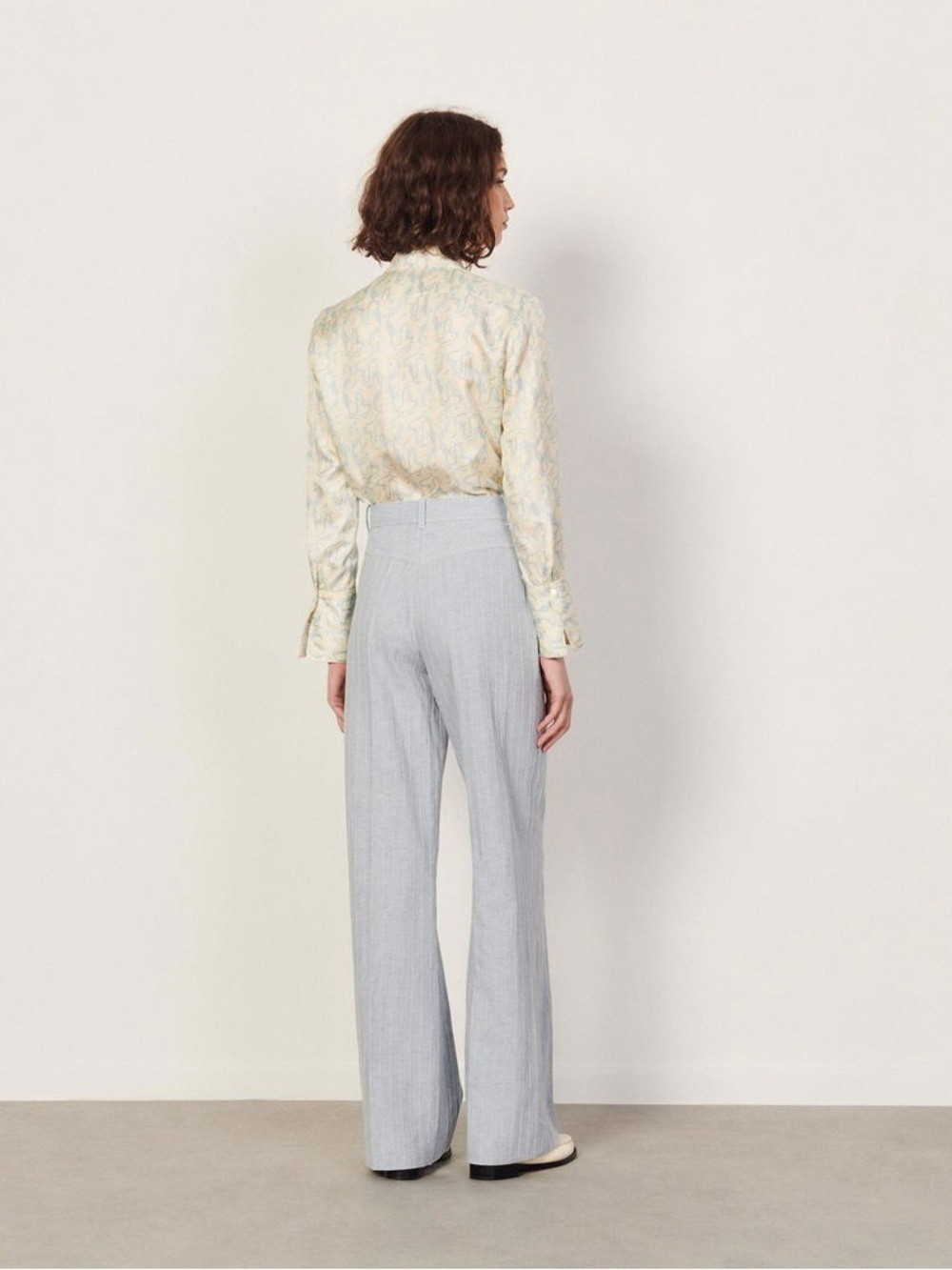 Sandro Paris Ulysse Blue Pinstripe High-Waist Wide-Leg Trousers EU 36 US 4