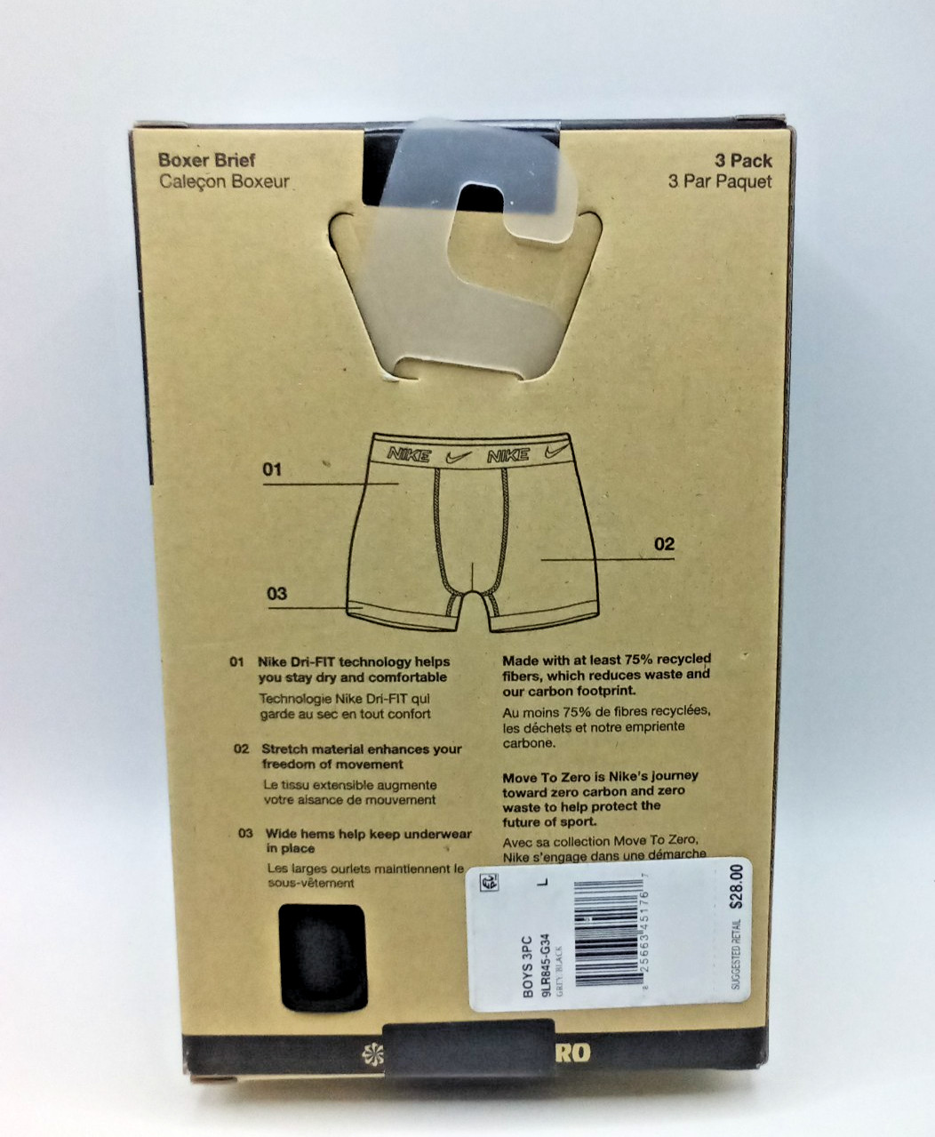Nike Dri-FIT Essentials Micro Youth Boxer Briefs 3pk L Black Gray New