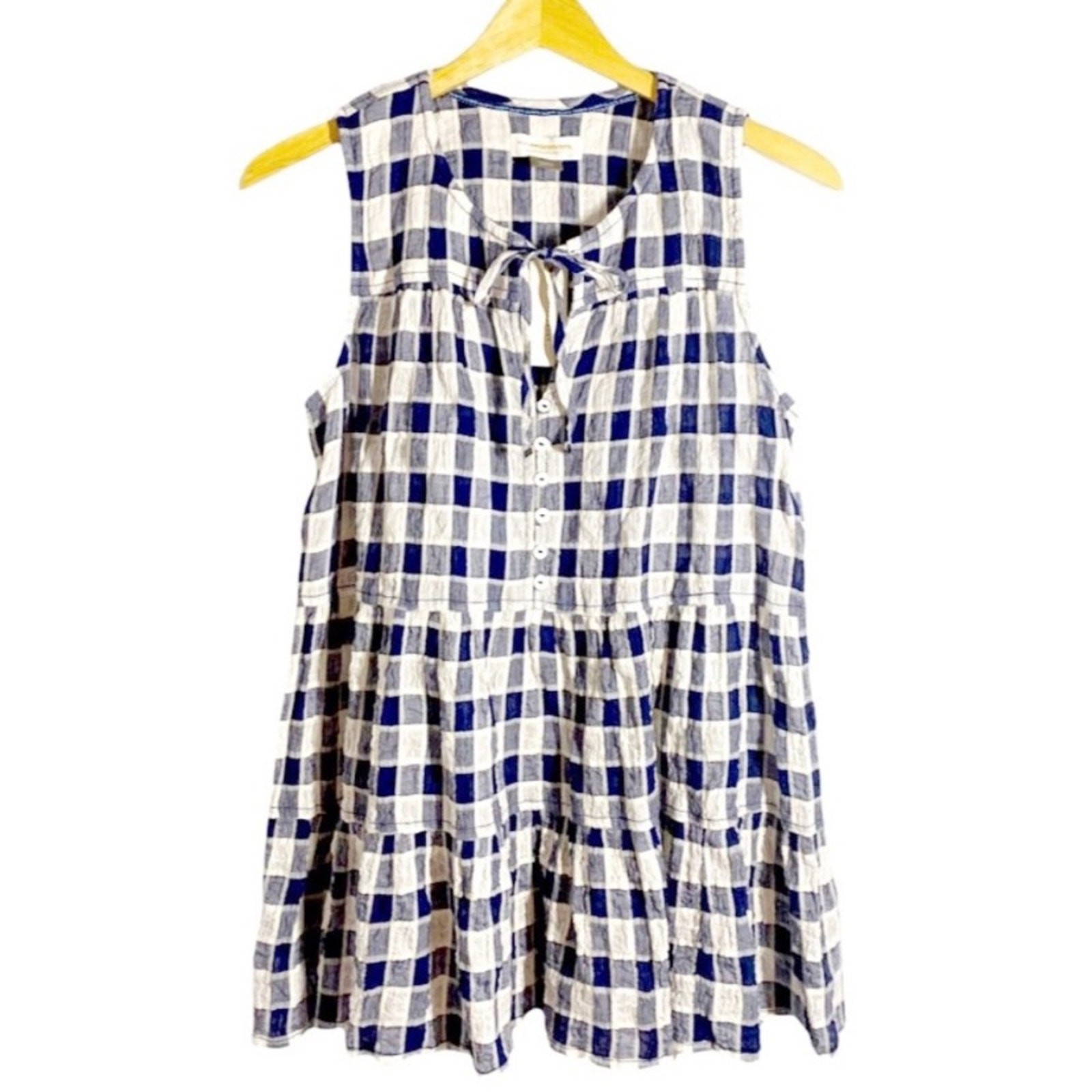 Anthropologie Pilcro And The Letterpress Small Blue & White Neve Checkered Top