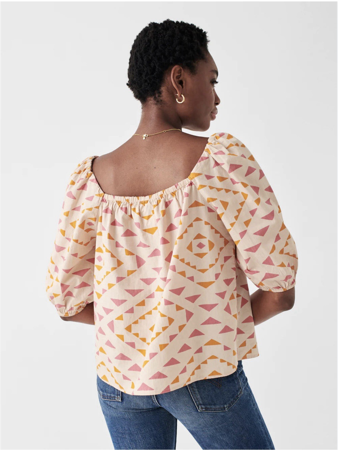 Faherty Byt Sun Road Cali Top Squareneck 3/4 Puff Sleeves Size S Organic Cotton