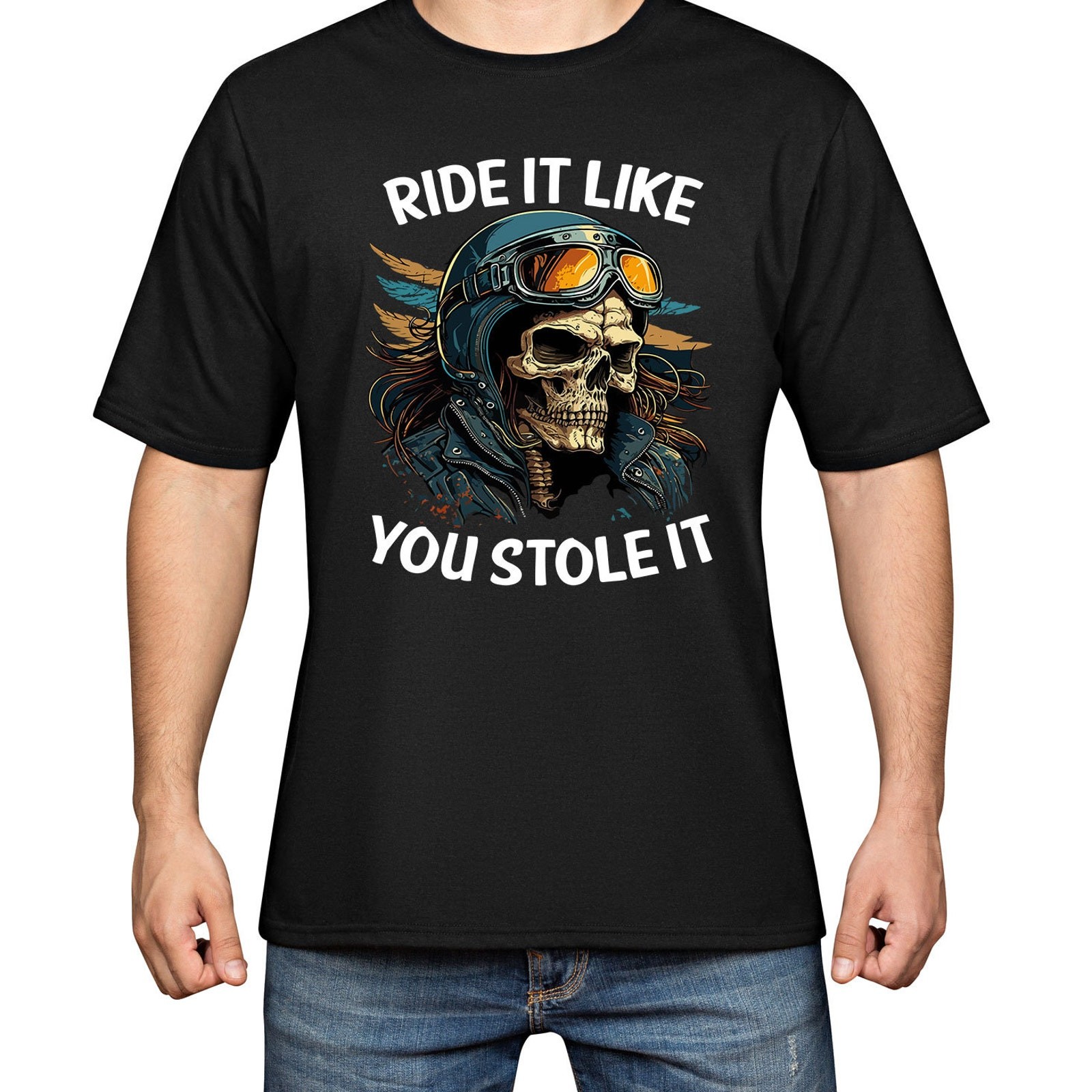 #26 Biker T Shirt, Motorcycle T shirt, Biker Art T Shirt Skull T Shirt ride it l