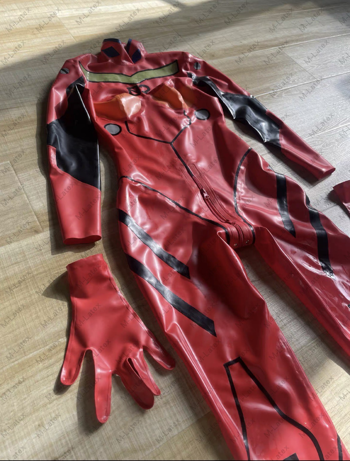 Latex polish EVA 02 Asuka Langley cosplay Catsuit gloves customized 0.4mm #1284g