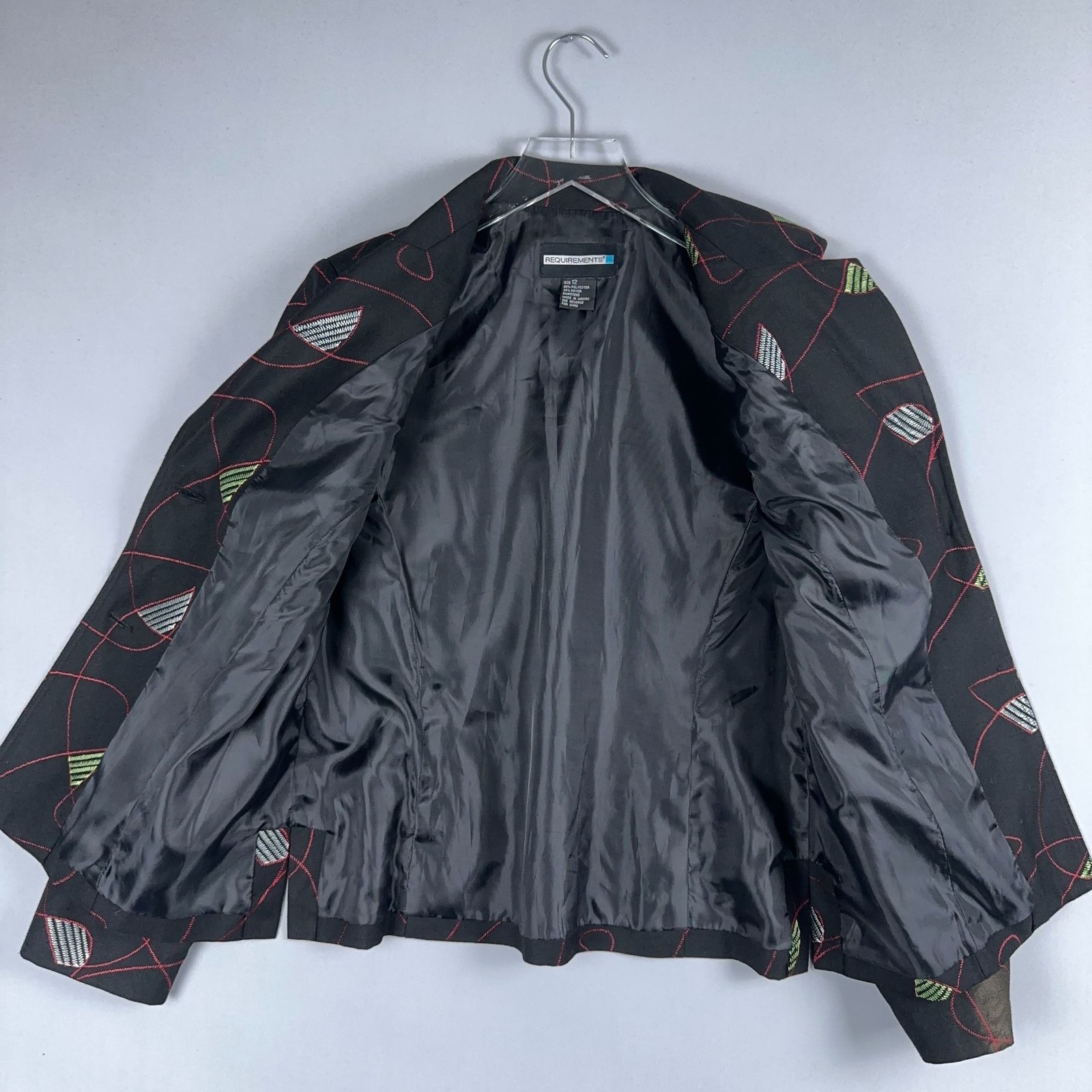 Requirements Blazer Jacket Size 12 Black Abstract Print Button Front Lined