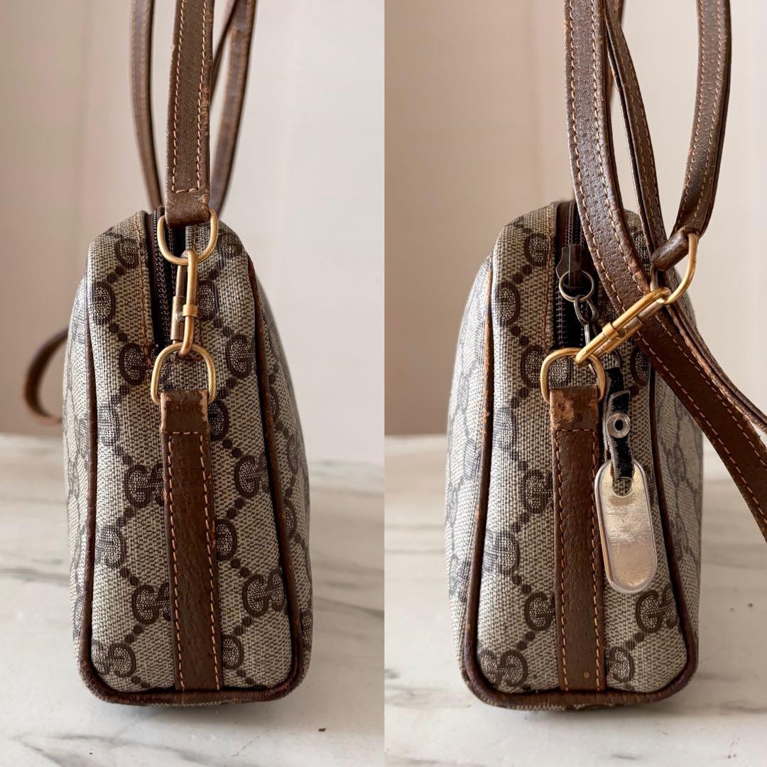 GUCCI Vintage GG Canvas Leather Shoulder Bag Brown Crossbody