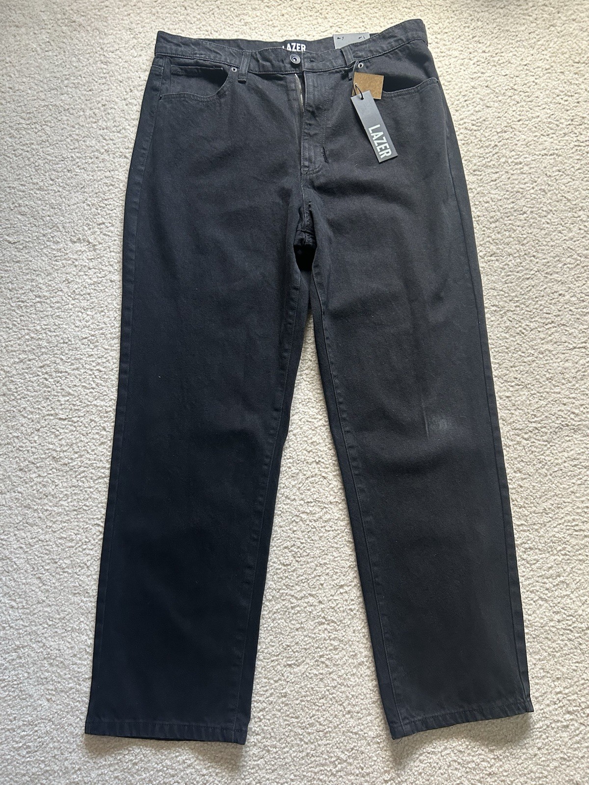 Mens Lazer Loose Fit Black Jeans 36×32 NWT 100% Cotton Baggy Relaxed Denim