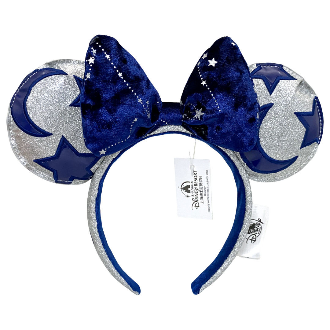 Disney-Parks Blue Celestial Velvet Mouse Ears Headband with Stars & Moon Glitter