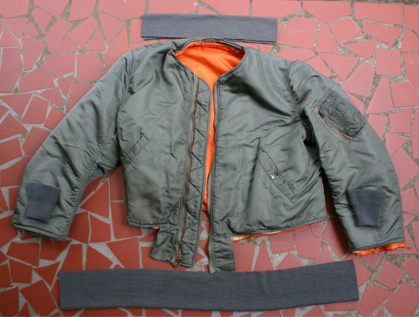 SAGE GREEN L-2B or MA-1 FLIGHT JACKET 100% WOOL REPAIR REPLACEMENT KNIT SET