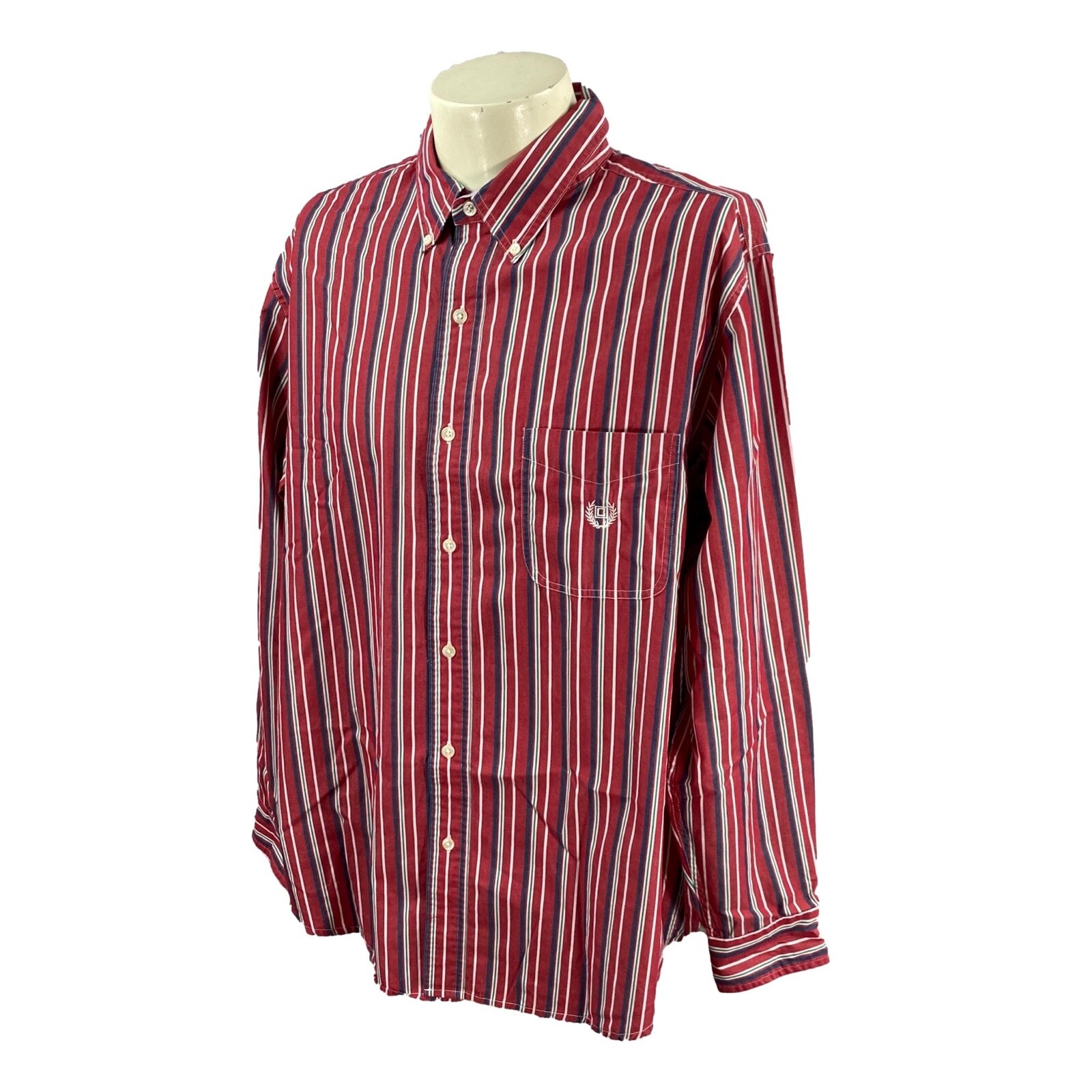 Chaps Men’s Easy Care Button Down Long Sleeve Cotton Blend Red Stripe Shirt XL