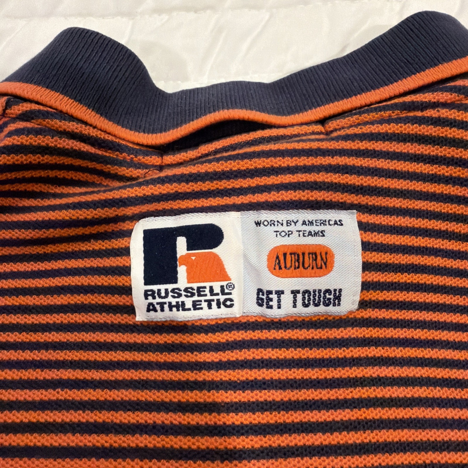 Vintage Russell Athletic Auburn Tigers Polo XL Made In USA Striped Blue Orange