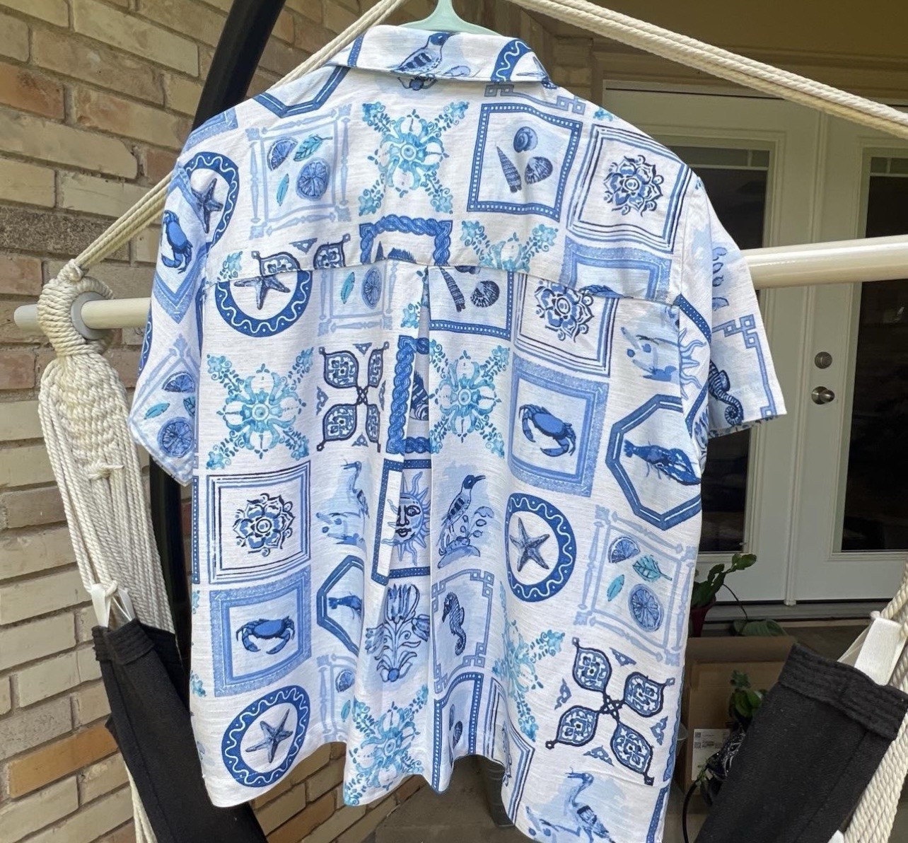 jane delancey Pullover top Linen Blend Blue Ocean Nature Theme Size M