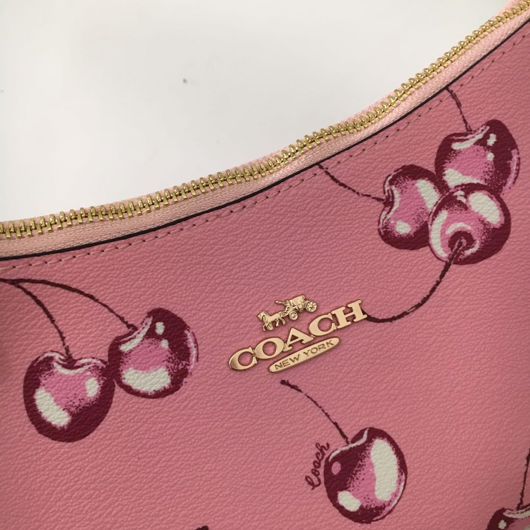 Coach CR290 Teri Shoulder Bag Pink Cherry Print Coated Canvas Leather Outlet