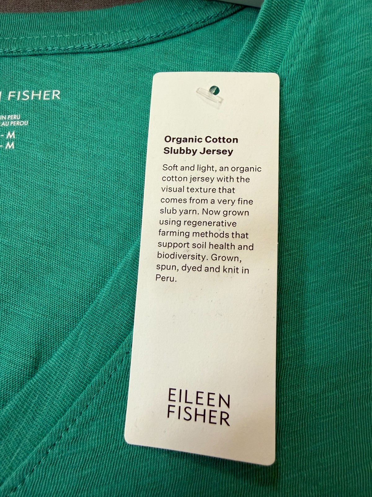 NWT $68 Eileen Fisher Jade Organic Cotton Slubby Jersey V-Neck Tee M