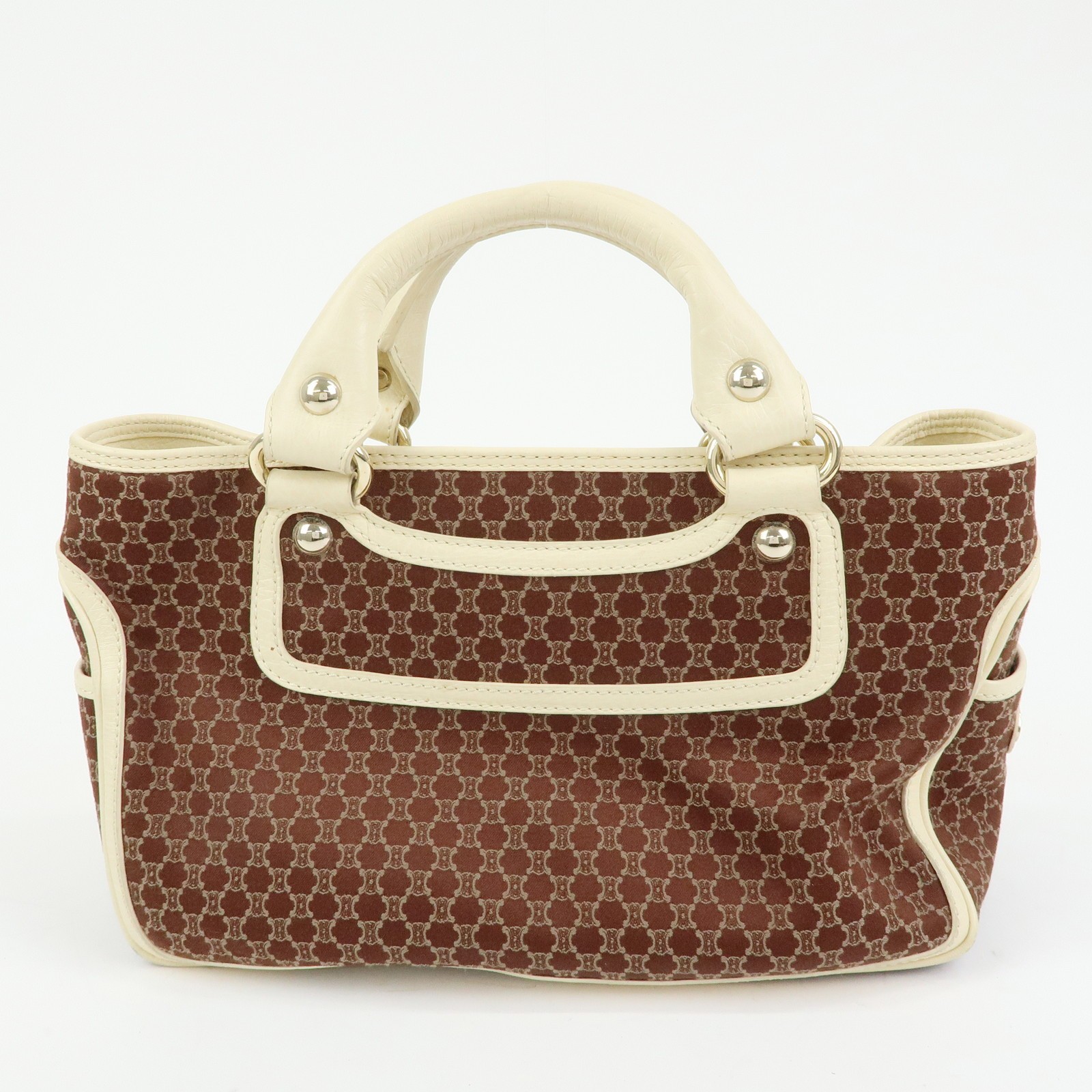 CELINE Macadam Boogie Bag Canvas Leather Hand Bag Tote Bag Brown Auth Used F/S