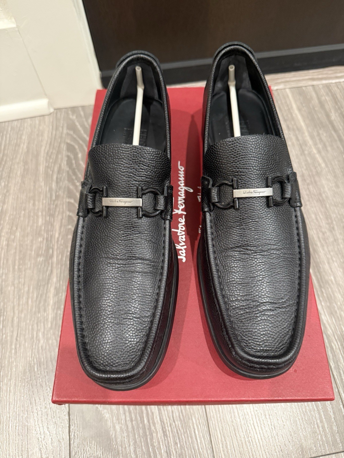 Salvatore Ferragamo Regal Loafers Black Pebble Calf Leather Men’s 8.5