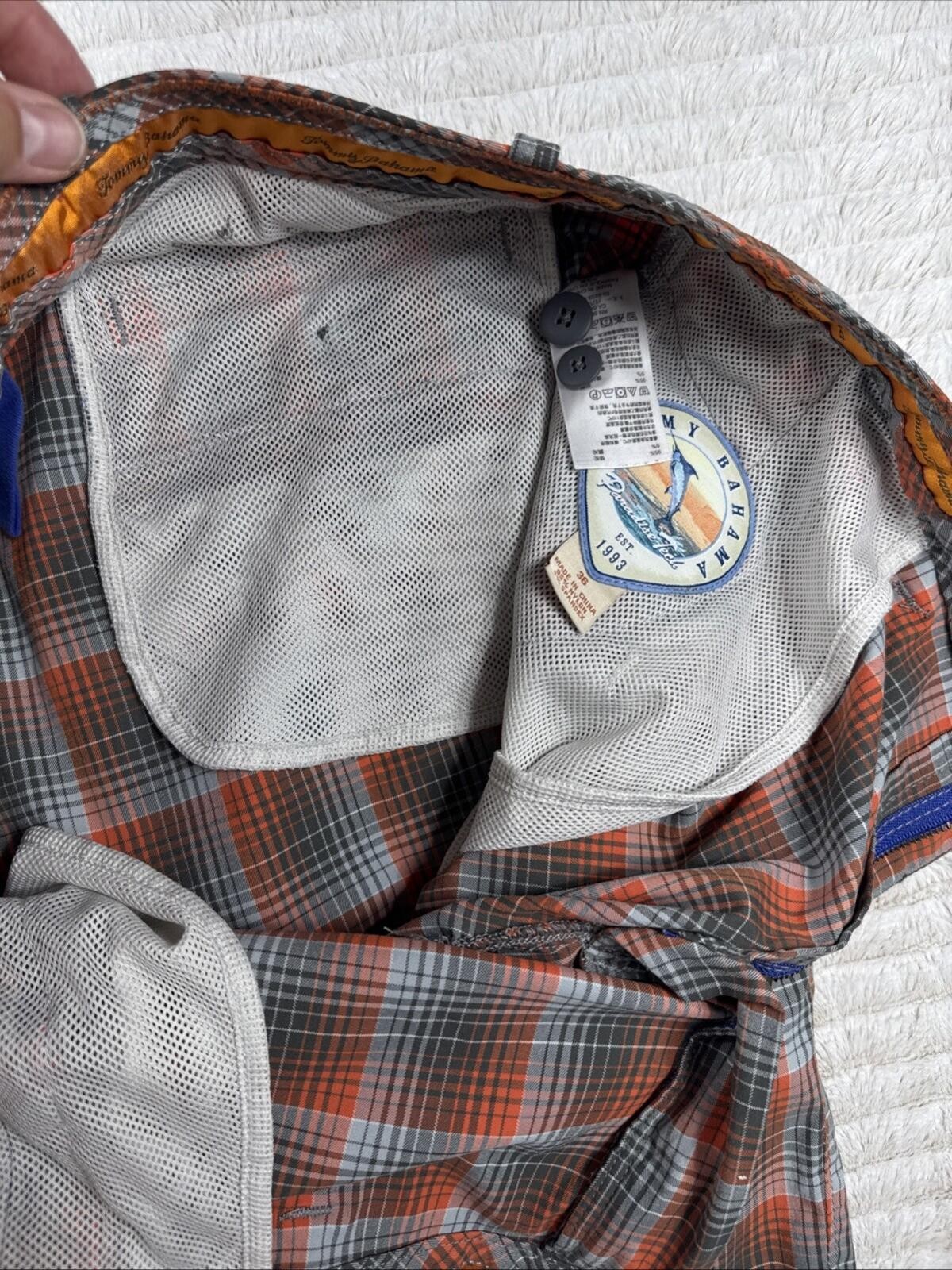 Tommy Bahama Paradise Tech Men Size 39×9” Orange Plaid Performance Shorts Mesh