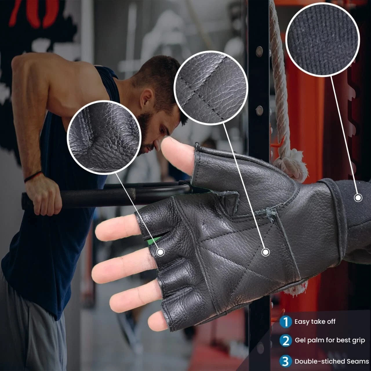 2× Men’s Black Motorcycle Fingerless Leather Half Finger Driving Biker Gloves US