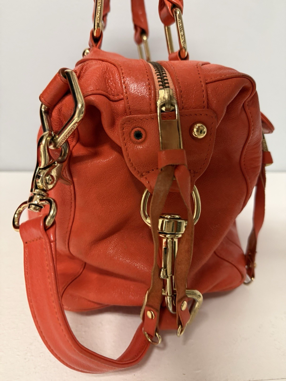 Rebecca Minkoff Leather M.A.B. Satchel Bag Orange Gold Hardware Crossbody