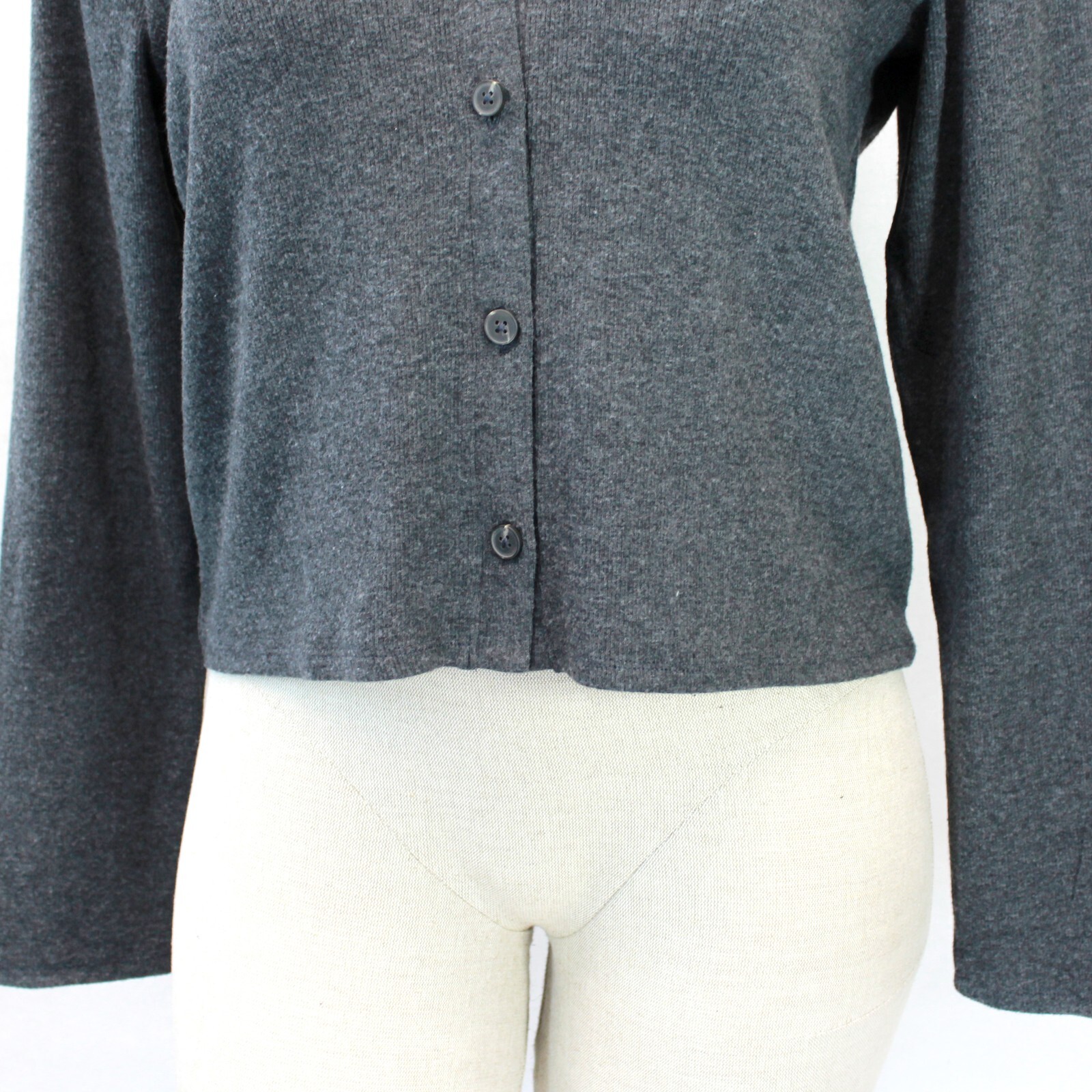 Madewell Dark Gray Brushed Rib Polo Crop Collared Cardigan XS