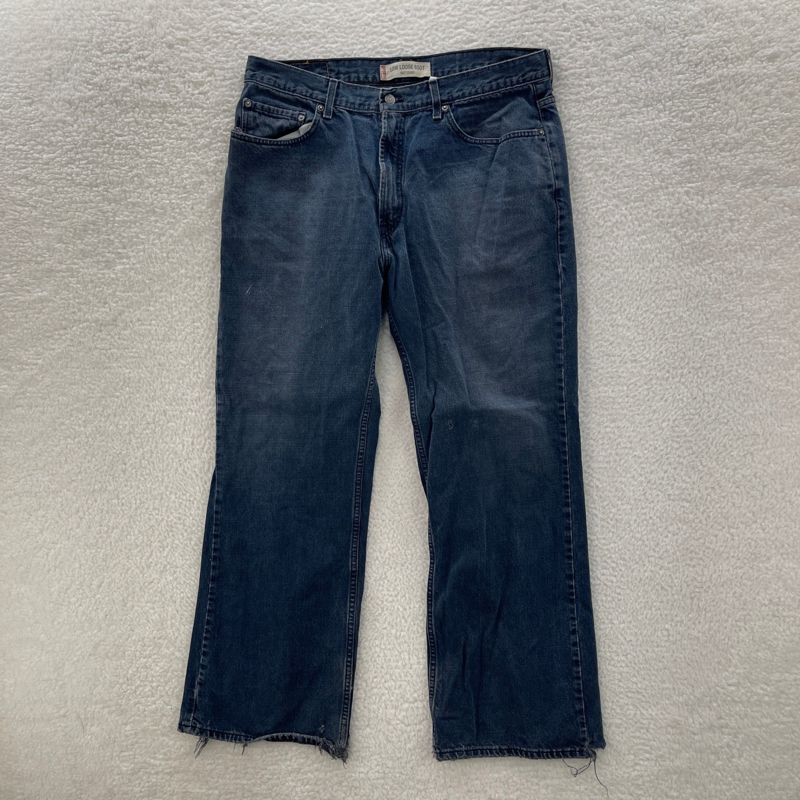 Vintage Levis 567 Mens Jeans Blue 36×32 Loose Bootcut Y2K 2003 Grunge Heel Bite
