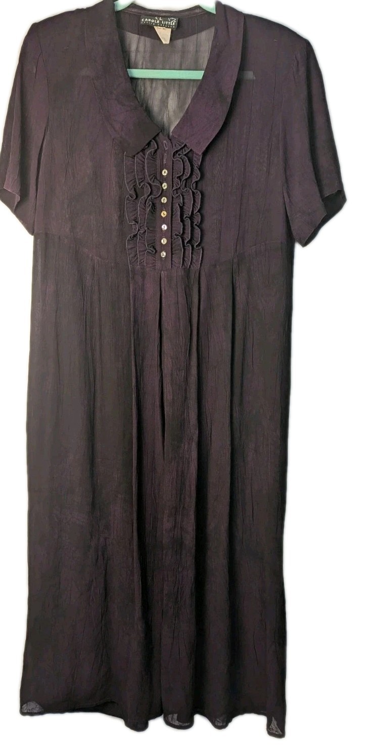 Vtg Dress 4P Plum RUFFLE Bodice Midi Chelsea Collar Time Piece Granola Modest