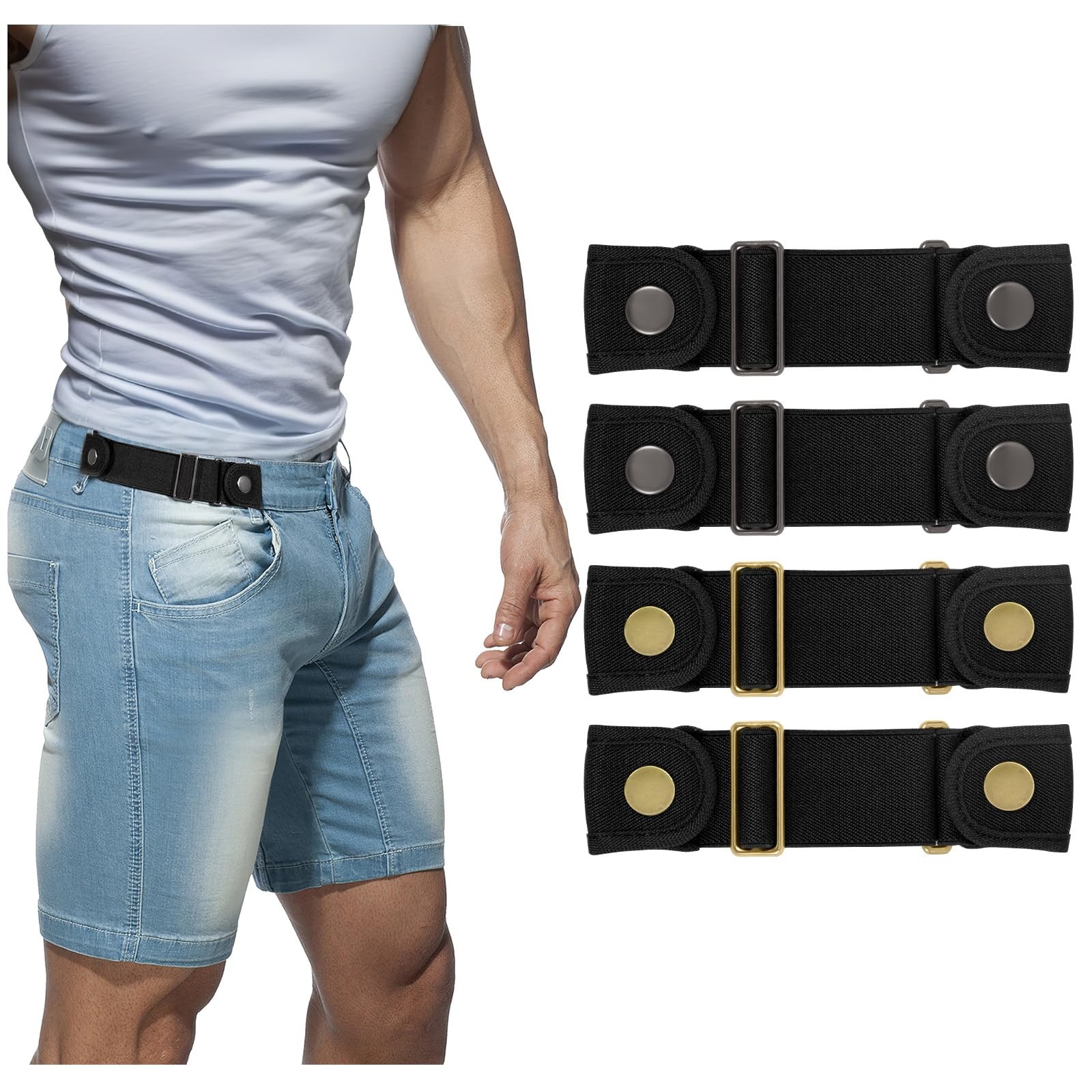No Buckle Belts for Men Side Belt without Buckle Elastic Stretch Adjustable I…