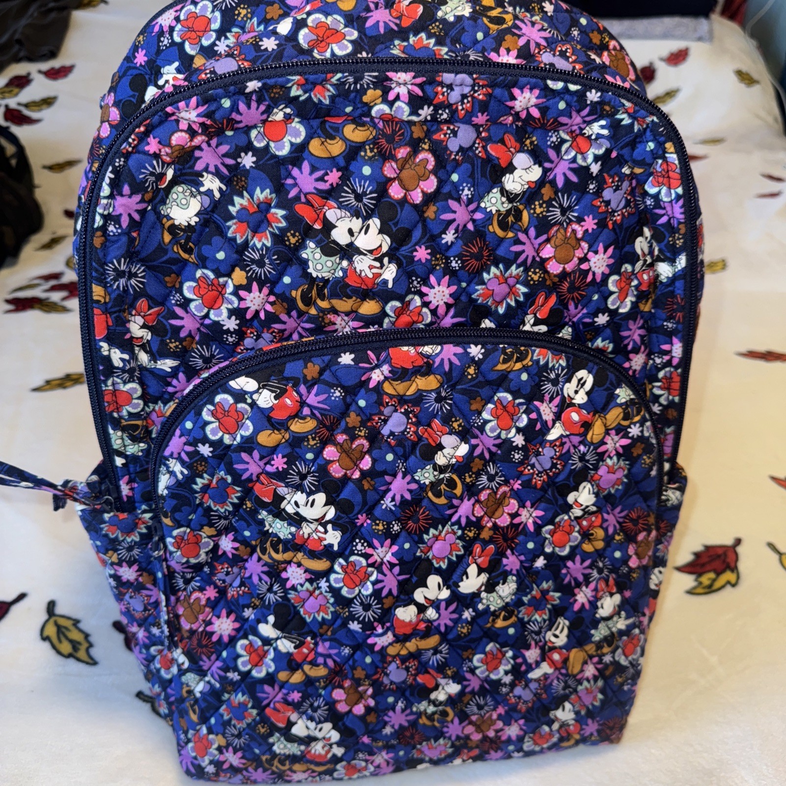 Vera Bradley Disney Mickey & Minnie Floral Blue Essentials Large Backpack NWT