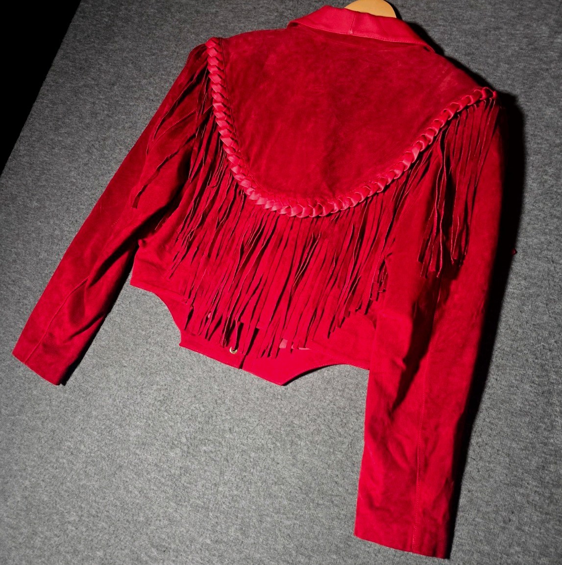 Leather Gallery Red Leather Fringe Jacket Womens L Western Cowgirl Rodeo Braided