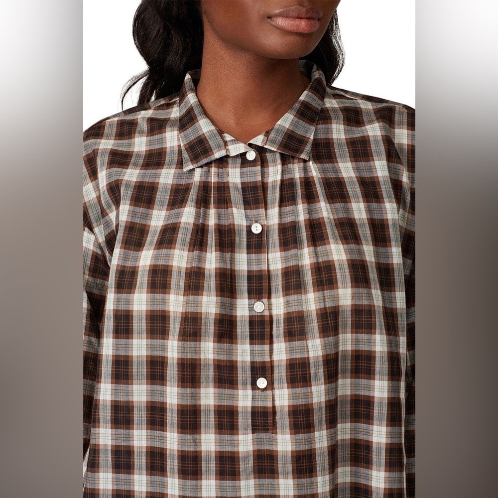 Nili Lotan Myra Brown Plaid Button-Down Shirt in size Small