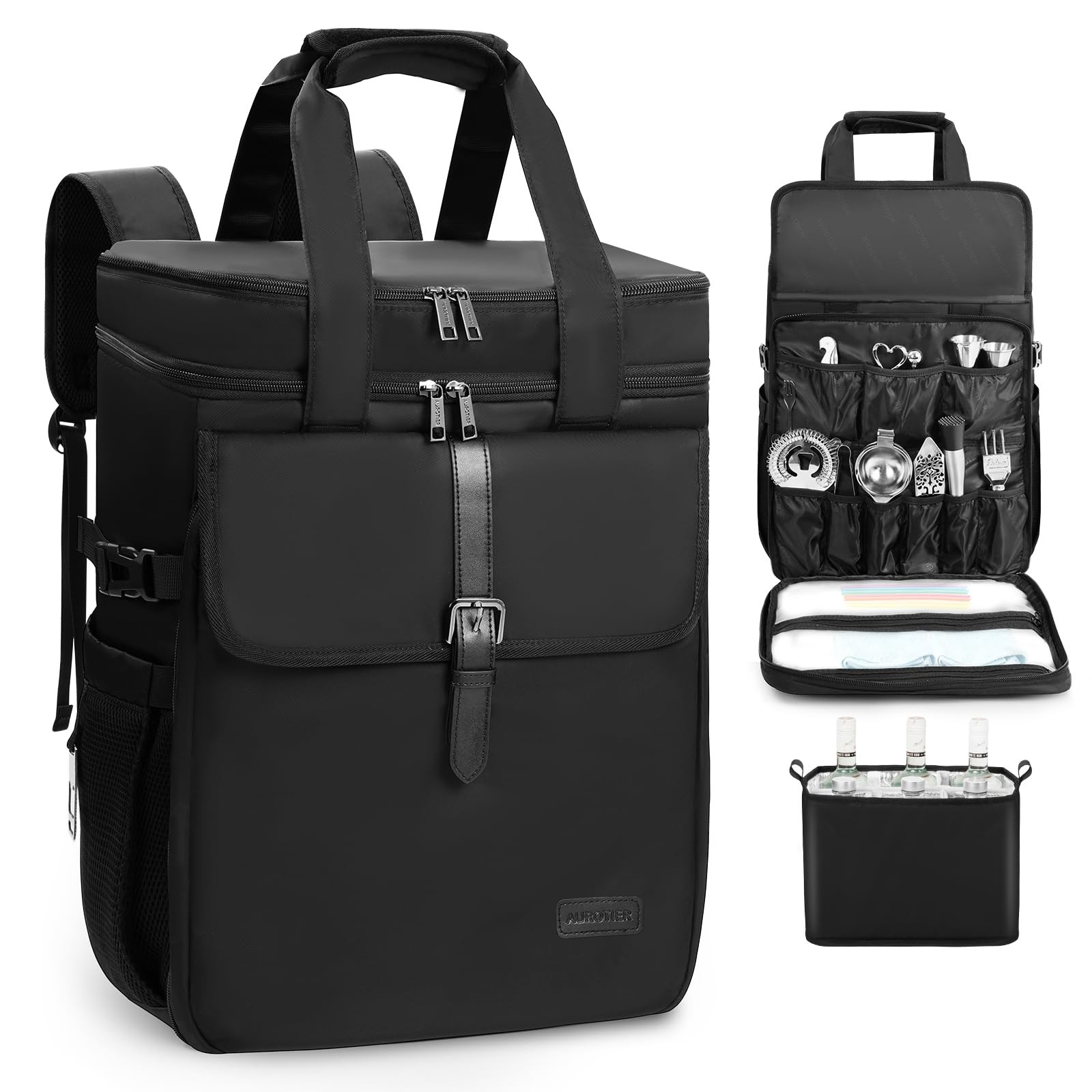 Bartender Bag, Leakproof Travel Bartender Kit Backpack for Carrying Bar Kit, Por