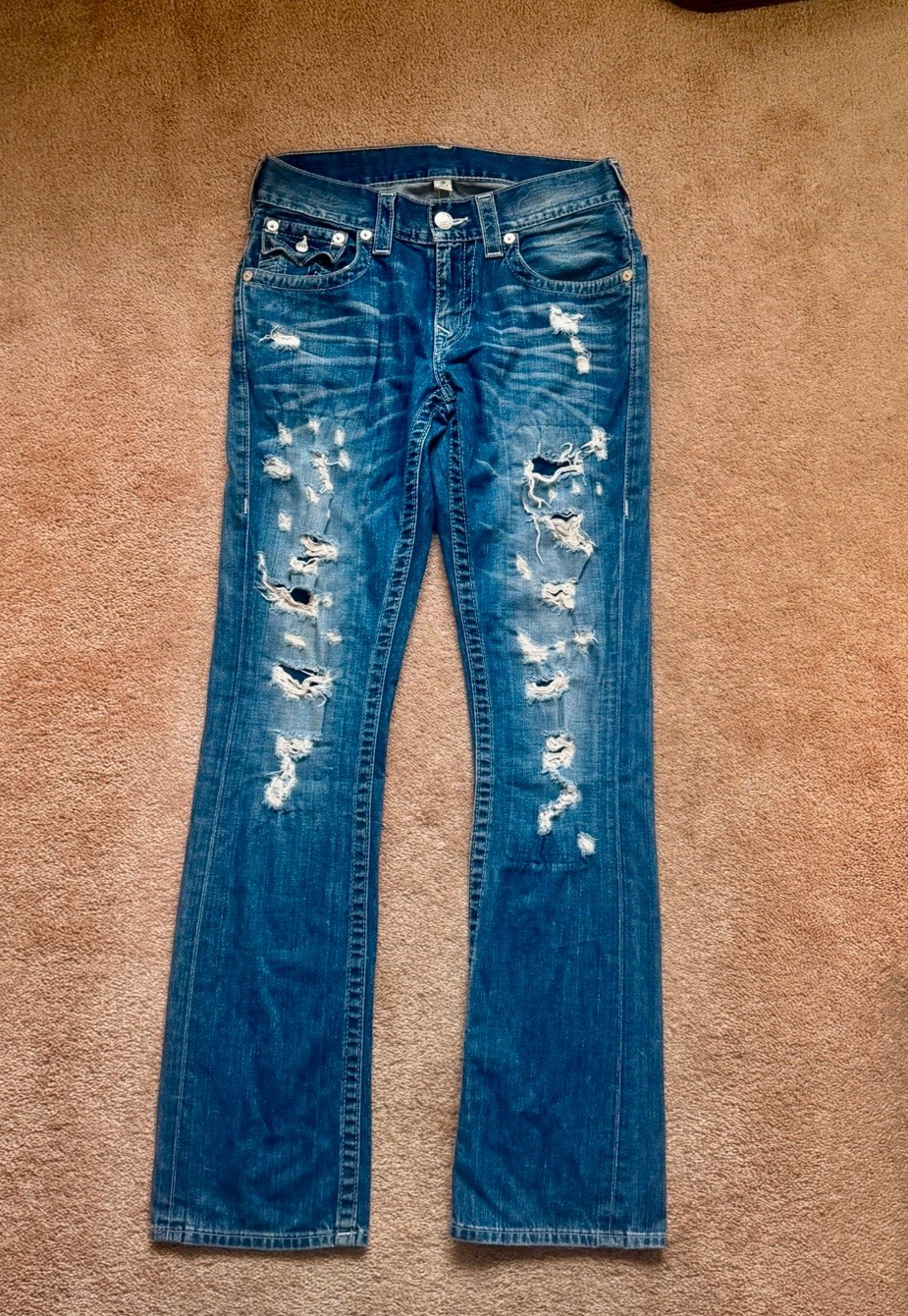 True Religion Ricky Straight Jeans Men’s Size 29 Distressed Y2K Designer Denim