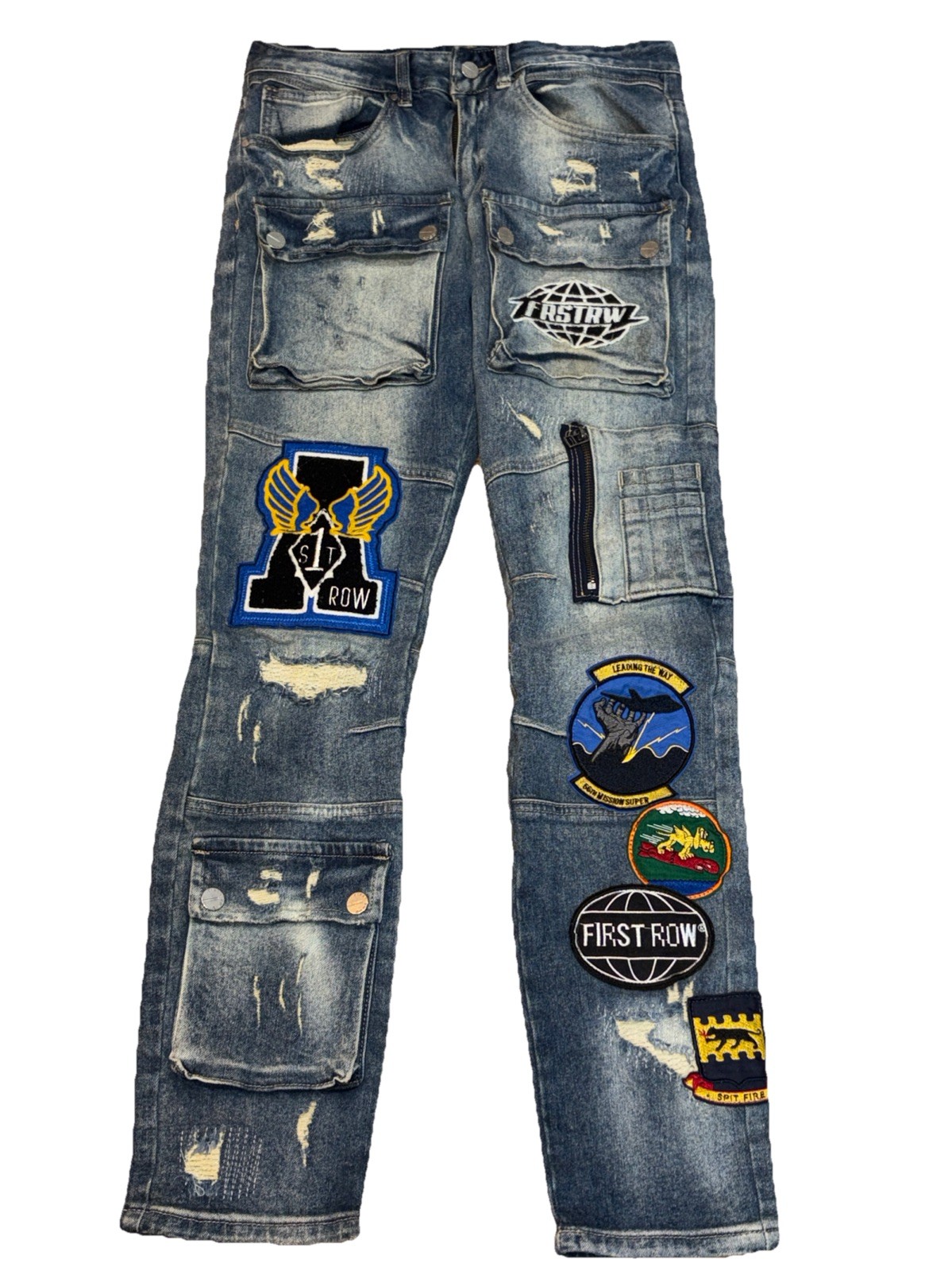 First Row Jeans Men 30/32 Distressed Patches Skinny Hip Hop Skater Streetwear