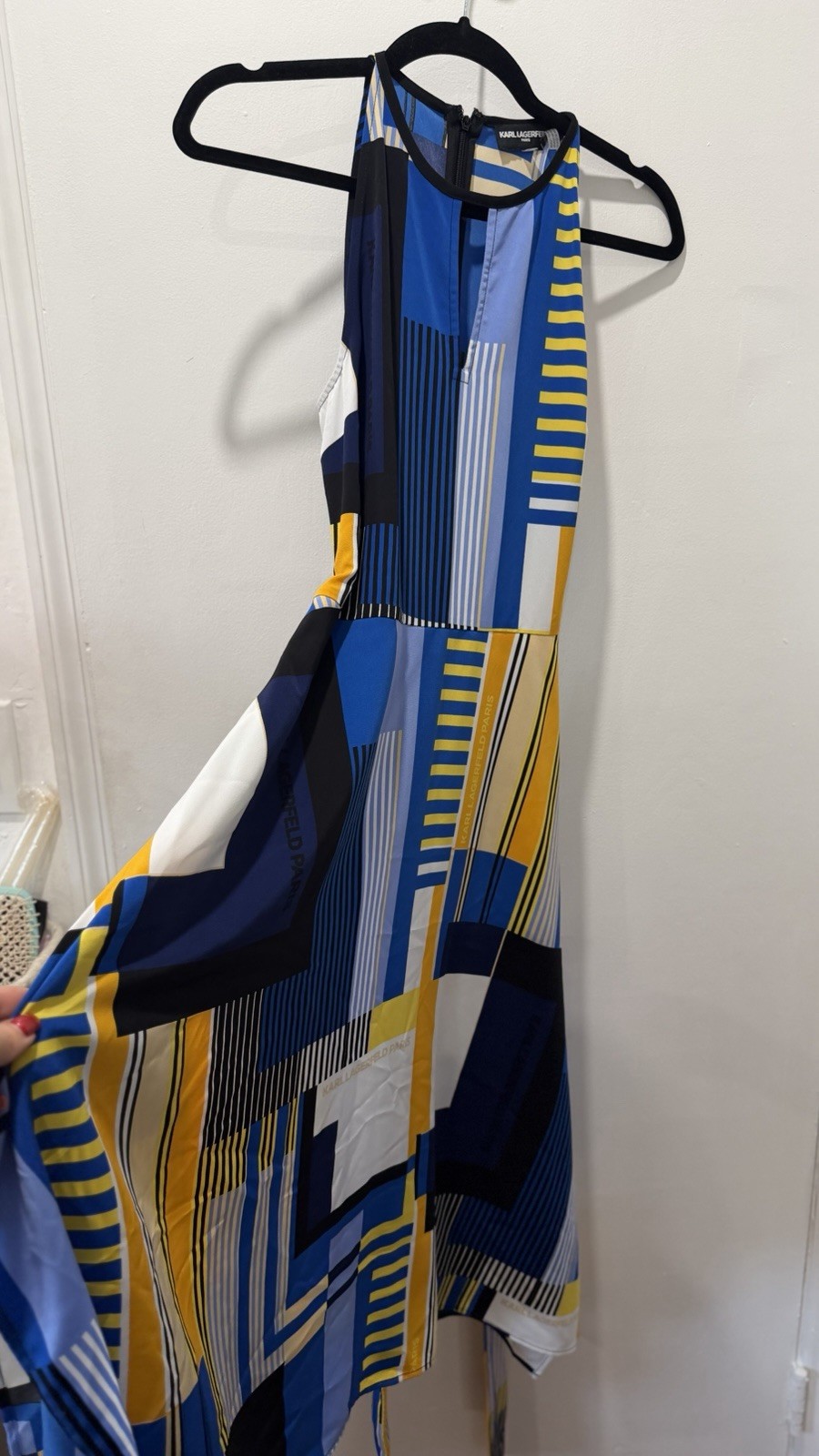 Karl Lagerfeld Paris Geometric Chiffon Belted A-Line Midi Dress Size 2