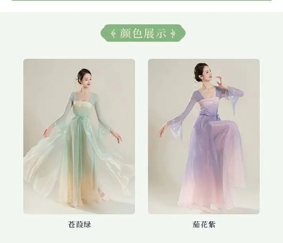 Classical Dance Costume for Women Han Tang Dynasty Showcasing Elegant Mesh Dress