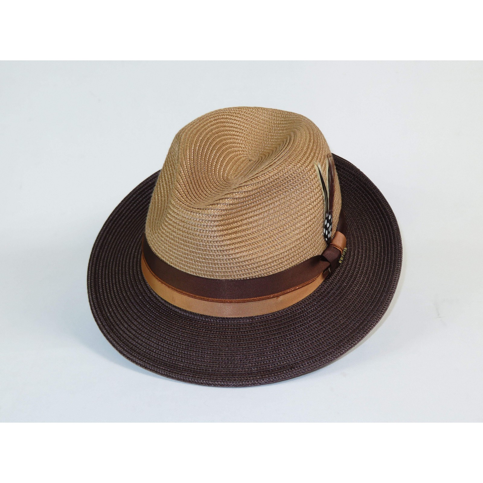 Men’s Bruno Capelo 2-Tone Straw Fedora Hat MAYWOOD MY892 Camel/Brown